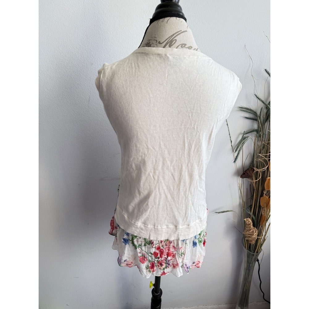 Theory Womens Ivory Cotton Cashmere Silk Floral Mixed Media Sleeveless Top Sz‎ M